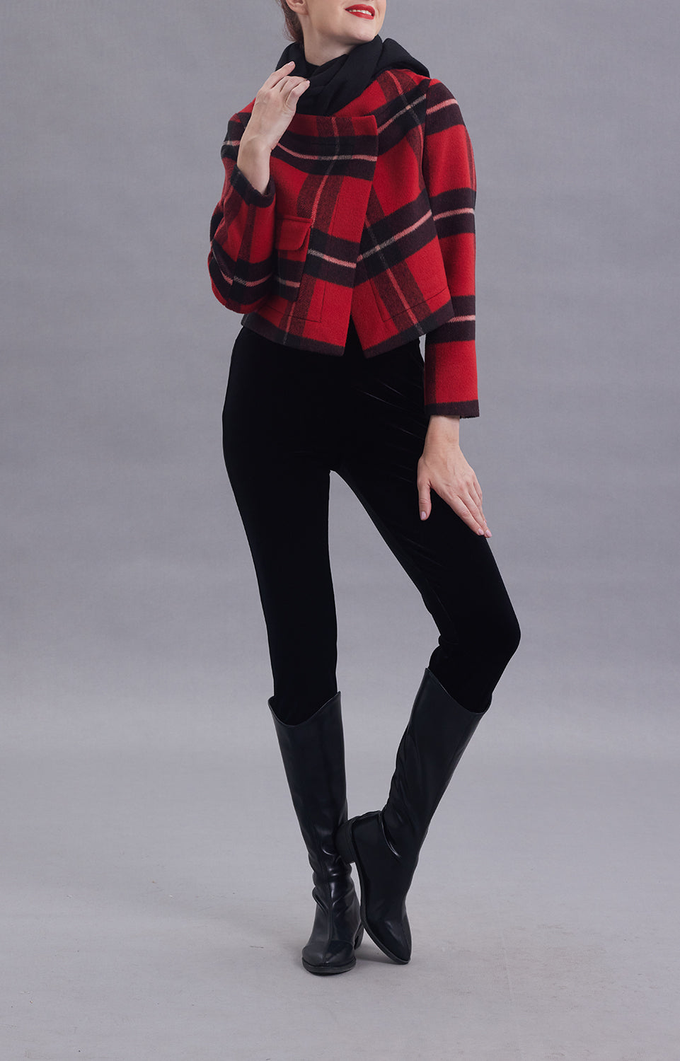 Red and black hot sale plaid wool jacket