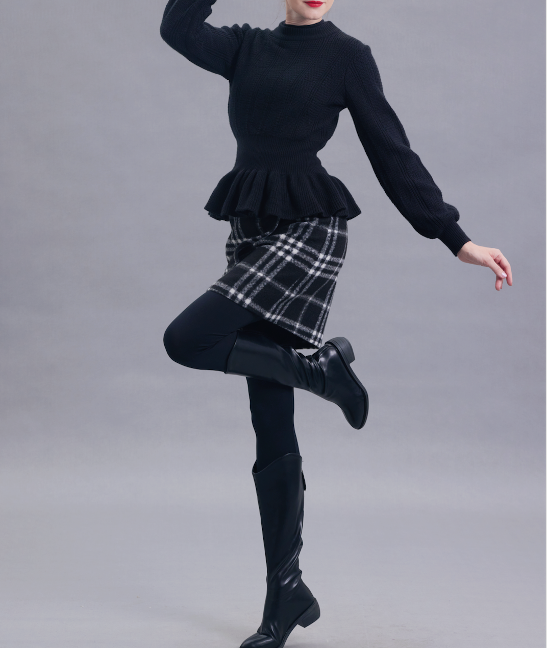 Ada Black Plaid Wool Skirt