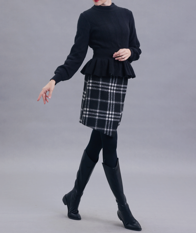 Ada Black Plaid Wool Skirt