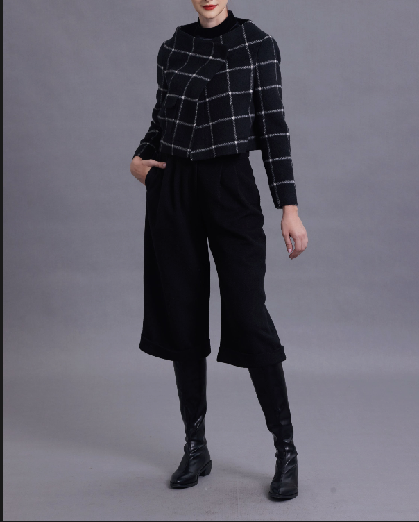 Matilda Black and Red Plaid Short Jacket & Wool Pants Set