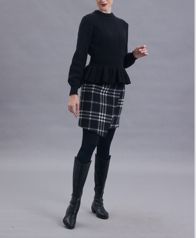 Ada Black Plaid Wool Skirt