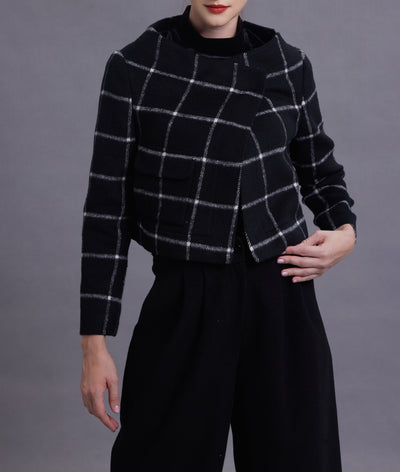 Annie Black Plaid Wool Jacket/Blazer
