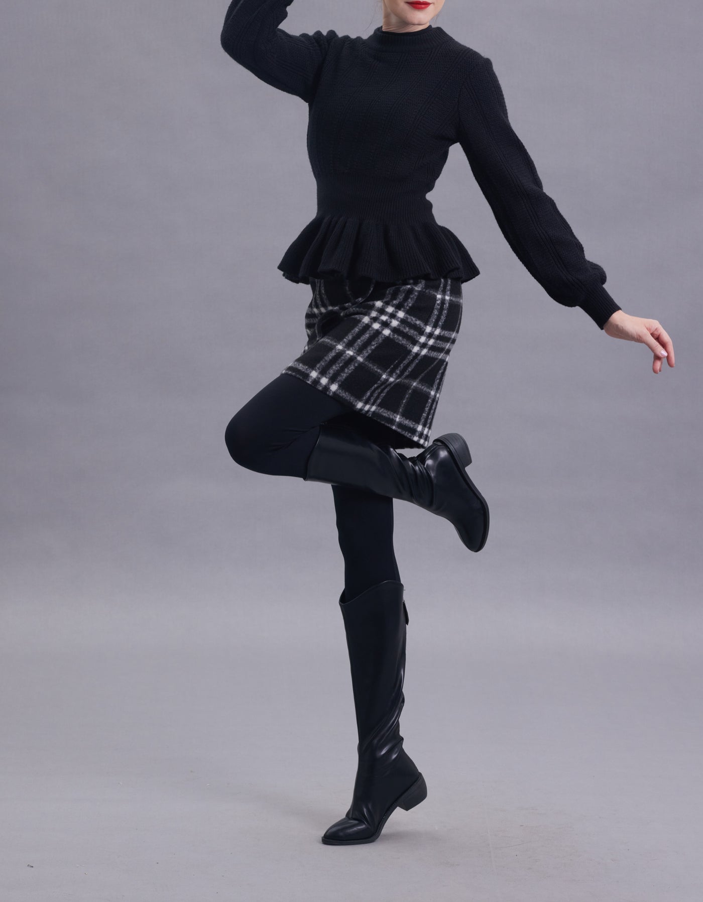 Ada Black Plaid Wool Skirt