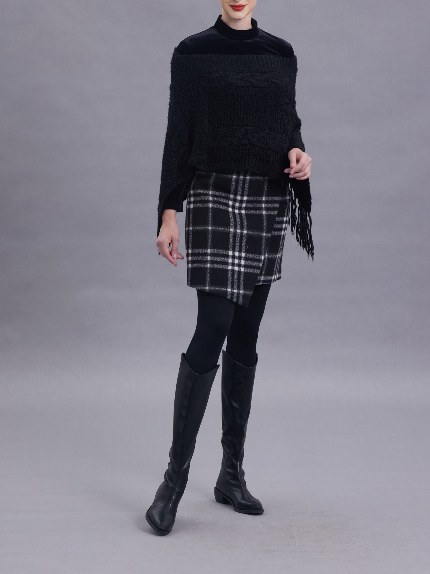 Ada Black Plaid Wool Skirt