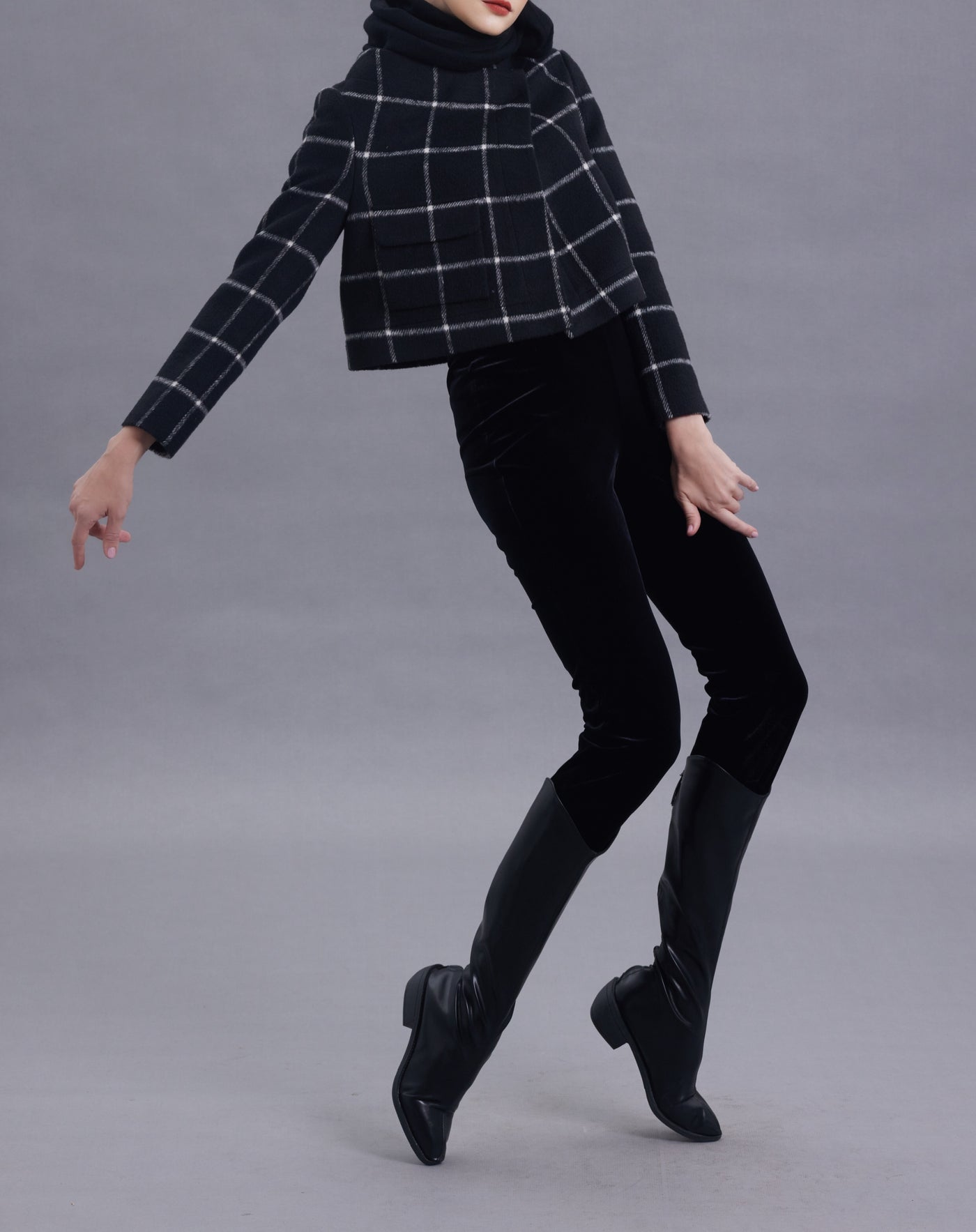 Matilda Black and Red Plaid Short Jacket & Wool Pants Set