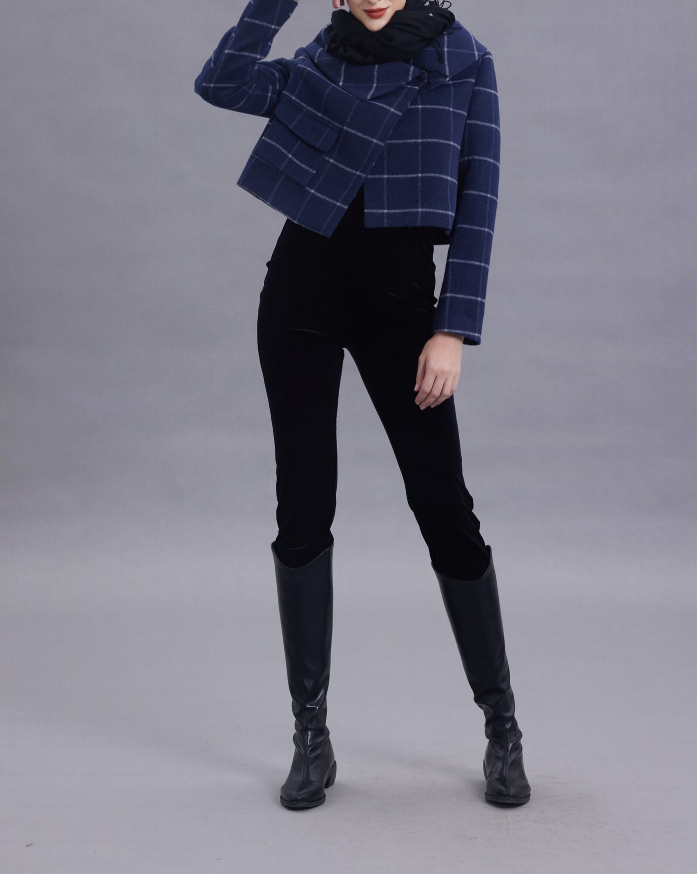 Sherry Navy Plaid Wool Jacket/Blazer