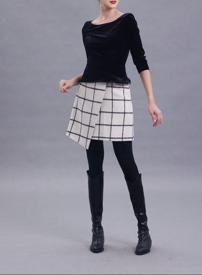 Jenna White Plaid Wool Skirt