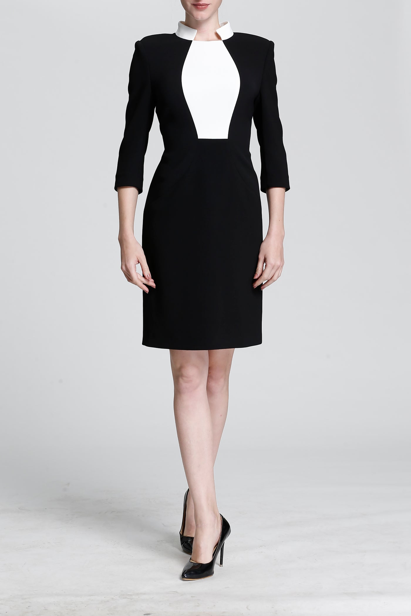 DL Black & White Stand-Up Collar Dress