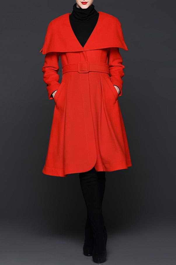 Claire Scarlet Red Wool Winter Coat