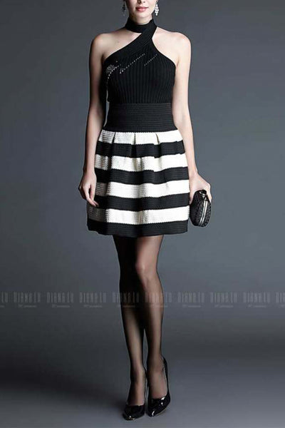 Audrey Black & White Stripe Cocktail Dress