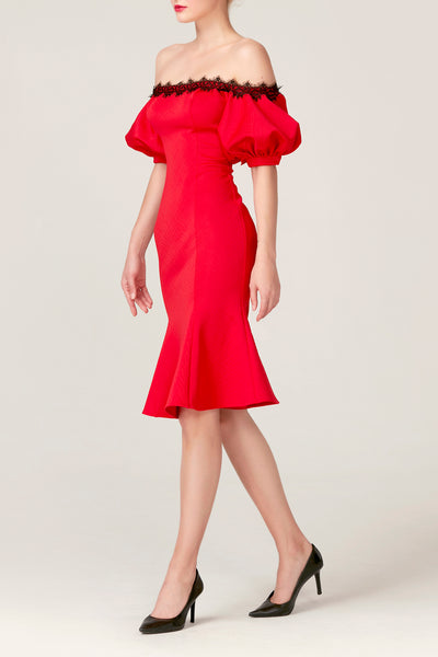 DL Forever Loved Scarlet Passion Trumpet Sleeves Gown