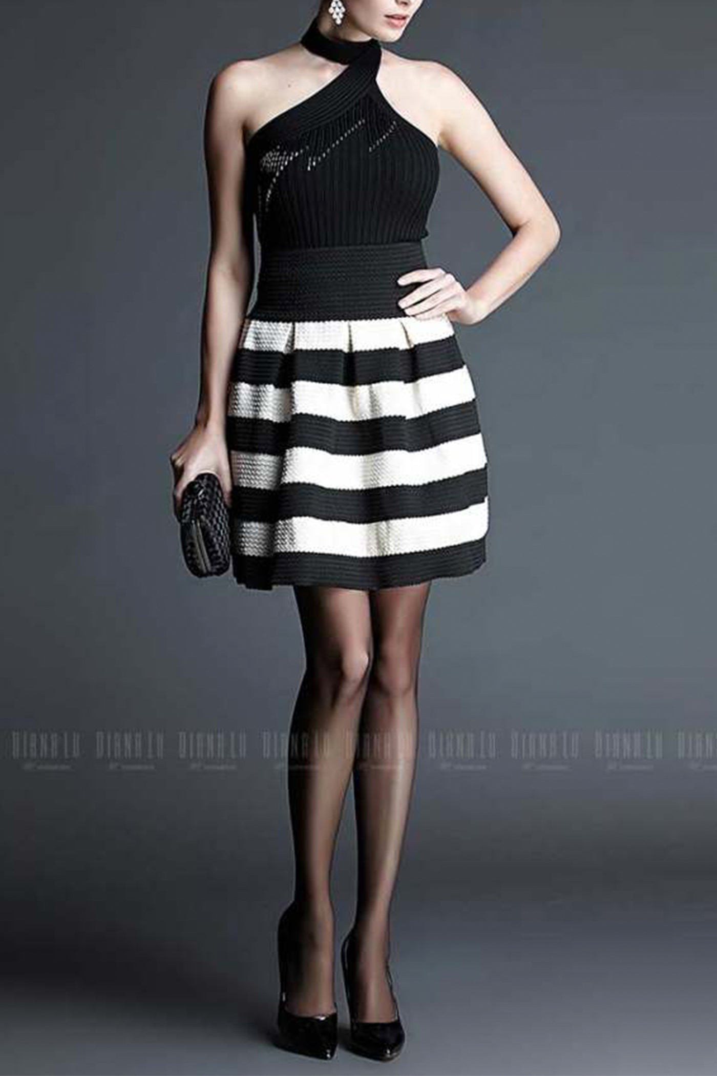 Audrey Black & White Stripe Cocktail Dress