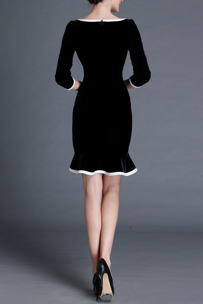 Classic Black & White Trim Jenny Fishtail Velvet Dress