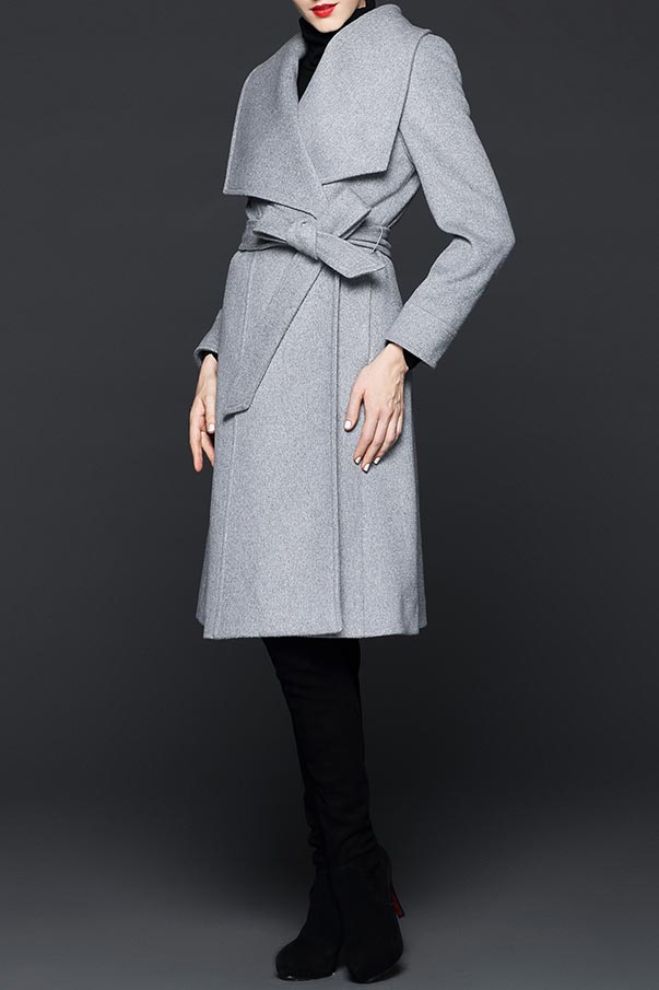 Daphne Winter Wool Blended Coat, Light Grey