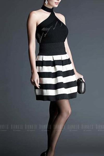 Audrey Black & White Stripe Cocktail Dress
