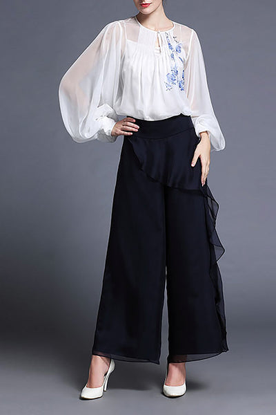 DL Fusion Ellen Porcelain Chiffon White Blouse/Shirt & Pants - Summer, Porcelain Shirt, Best Selling