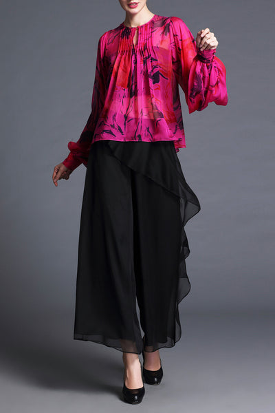 DL So-In-Love Cici Hot Pink Silk Chiffon Blouse/Shirt - Best Selling, Summer Blouse