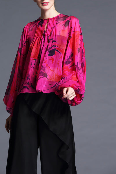 DL So-In-Love Cici Hot Pink Silk Chiffon Blouse/Shirt - Best Selling, Summer Blouse