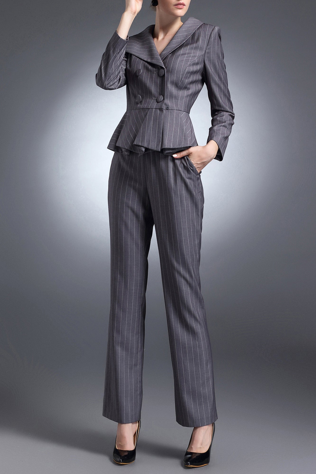 Gray Stripe Catherine Pant Suit