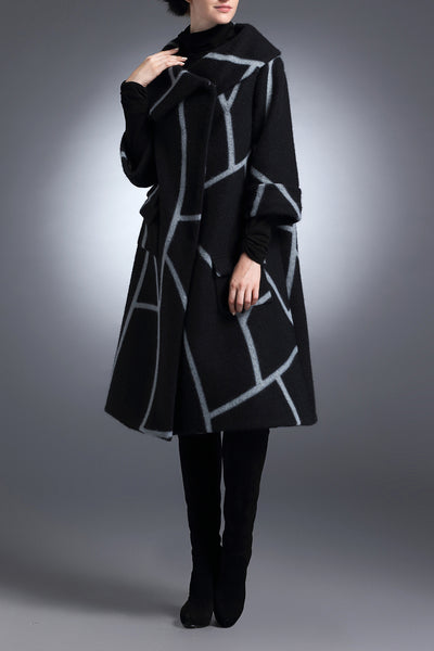 Lisbeth Black & Grey Modern Winter Wool Coat