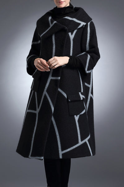Lisbeth Black & Grey Modern Winter Wool Coat