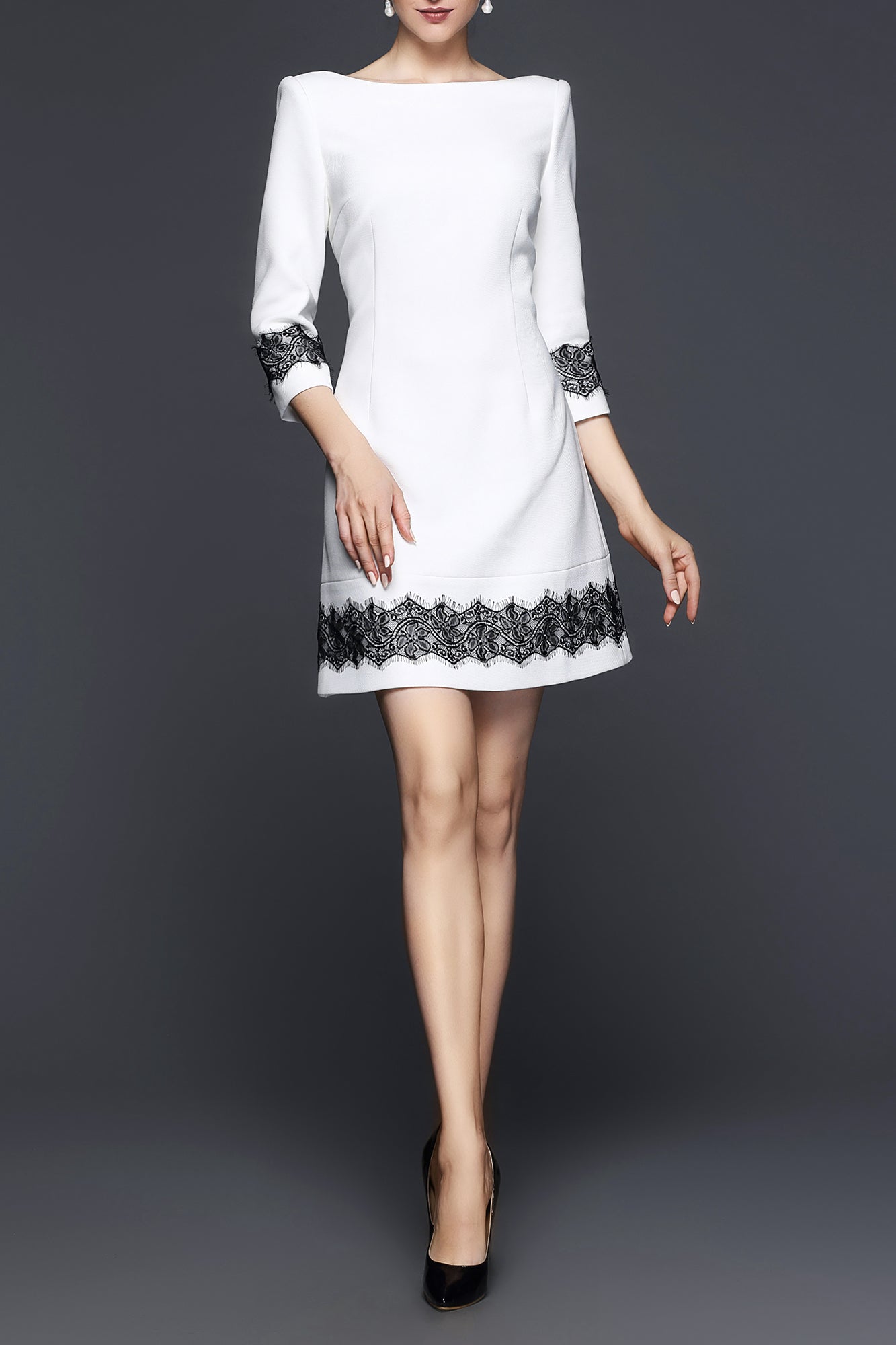 Renee Lace Trim White Dress