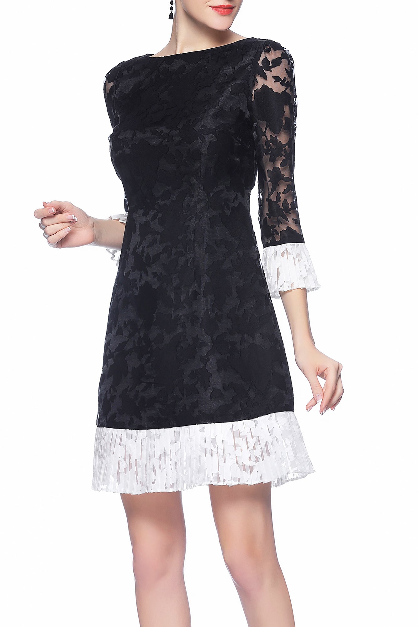 DL Timeless  Fanny Black & White  Mid Sleeves Organza Dress