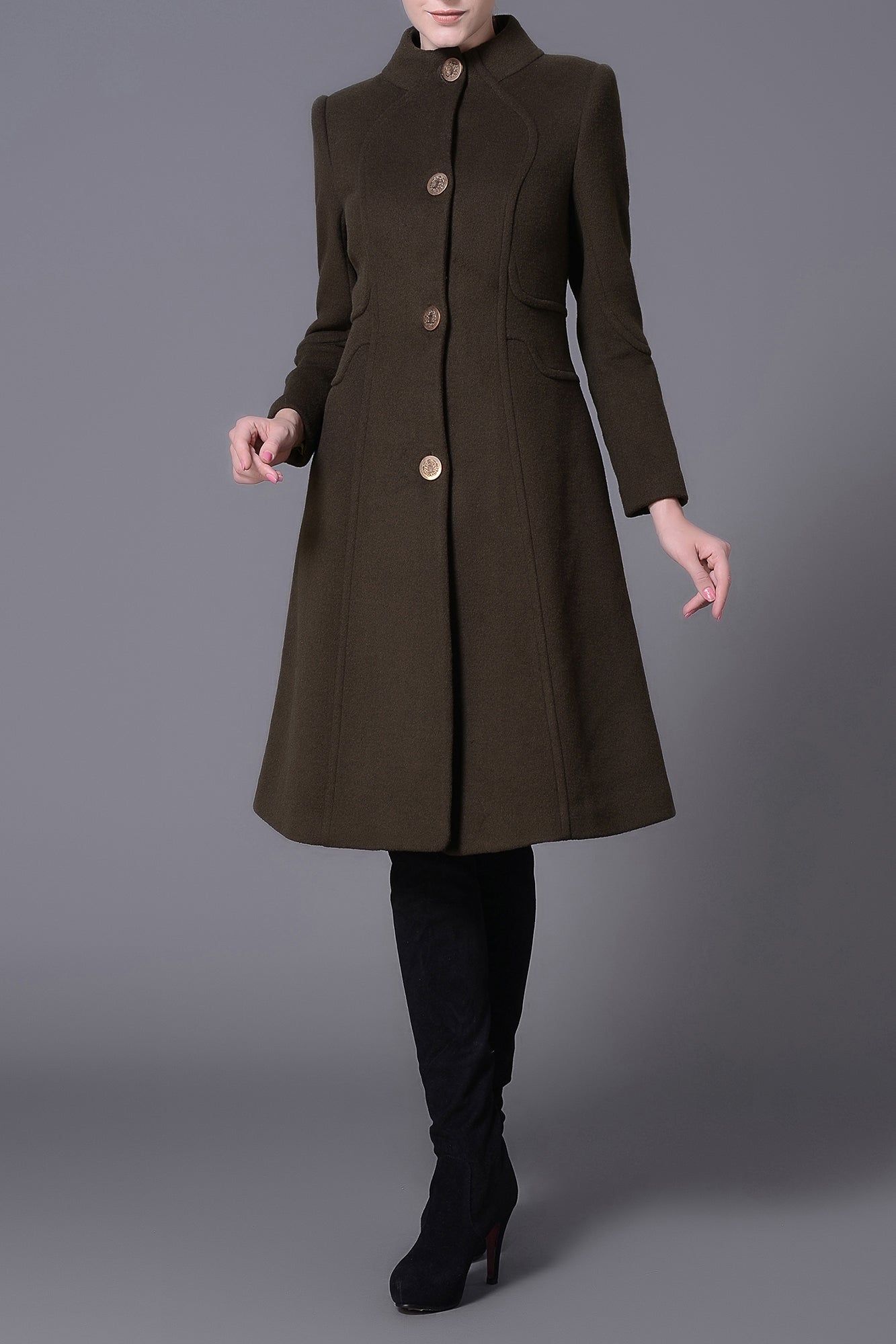 Athena Olive Green Savvy Winter Wool Coat
