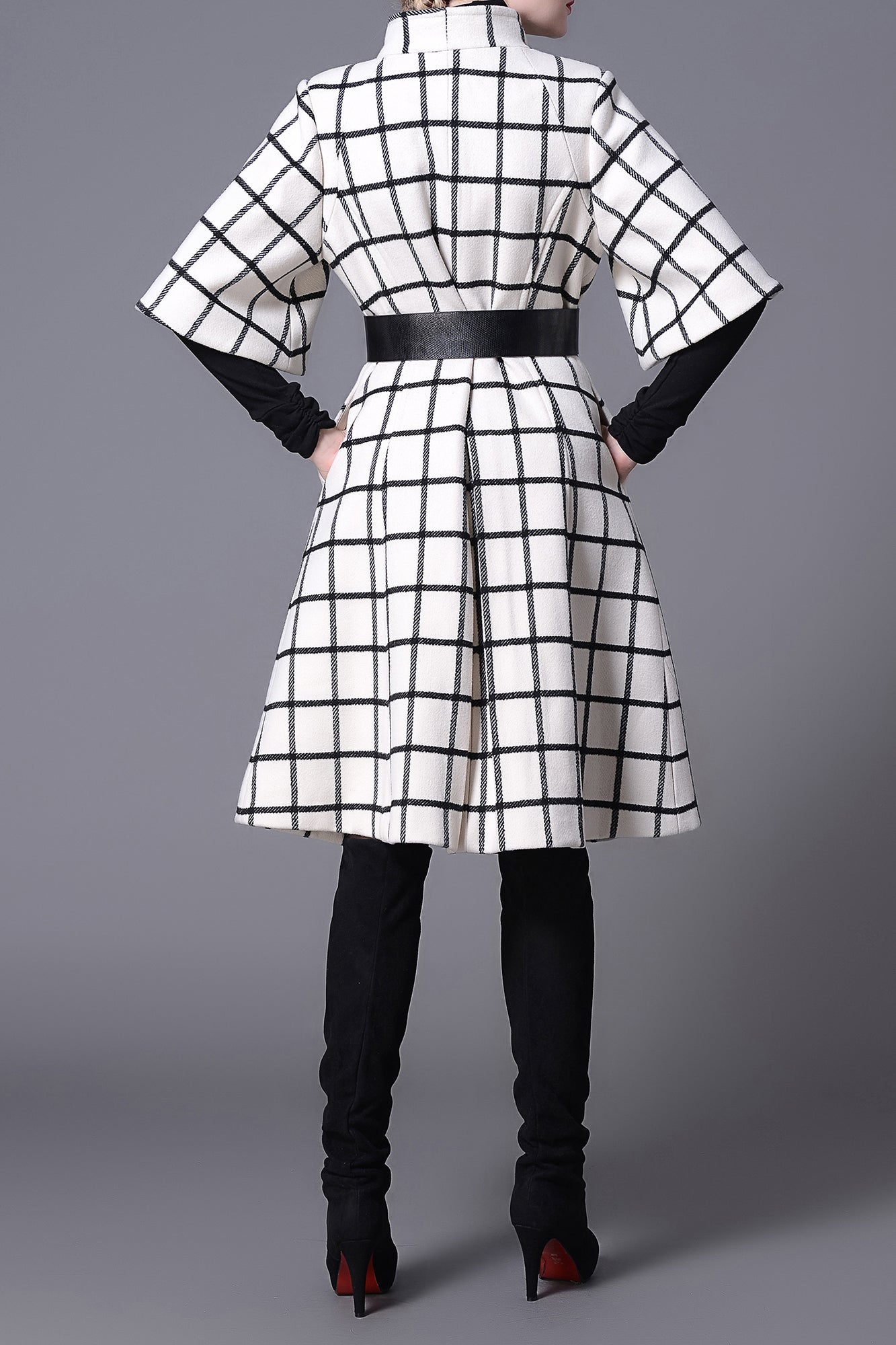 DL Han Royal Black & White Grid Ellen Winter Wool Coat