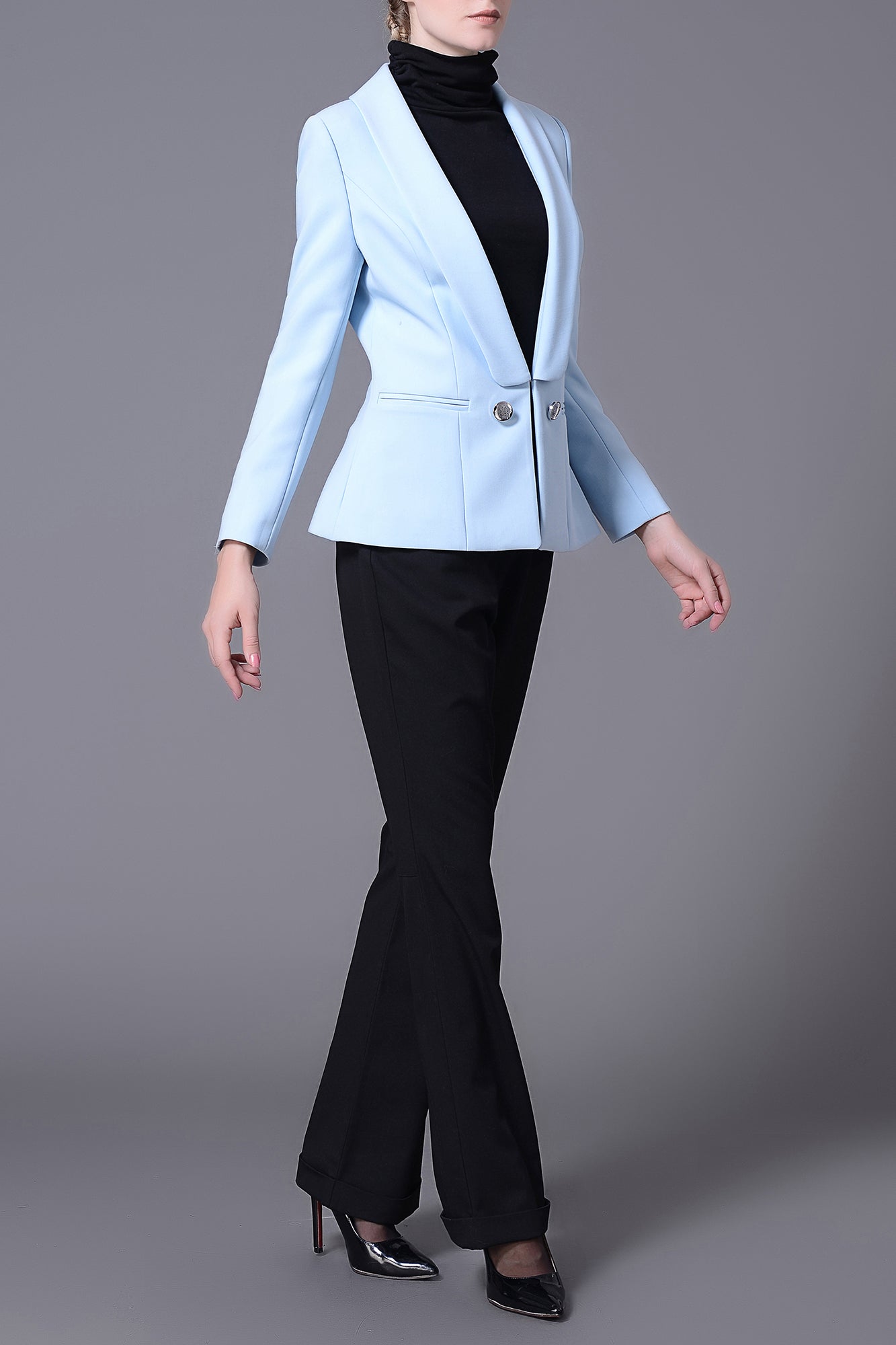 DL Classic Executive Power Suit Jacket－Grayish Blue